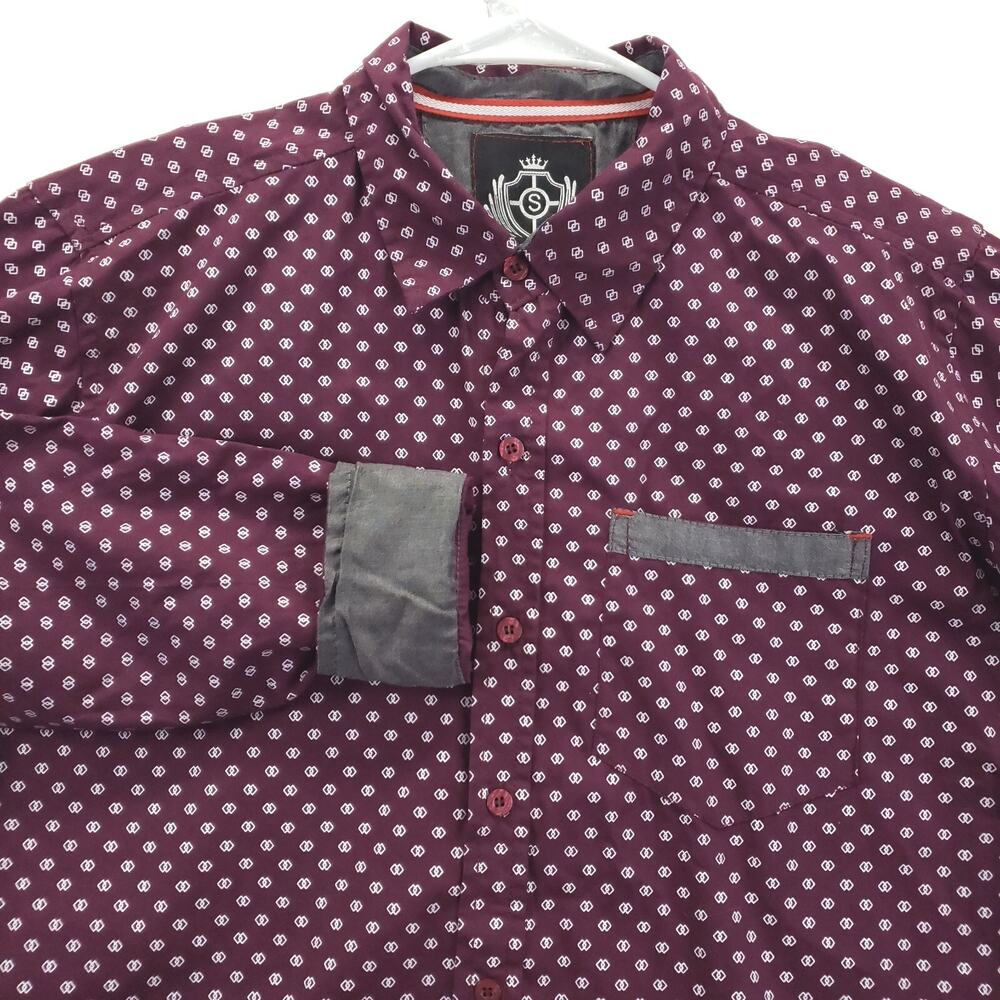 Silver Stone Shirt Mens Medium Burgundy Flip Cuffs Long Sleeve Classic Button-Up